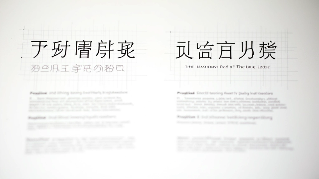 Side-by-side comparison of Chinese character grid structure and Latin letter proportional spacing